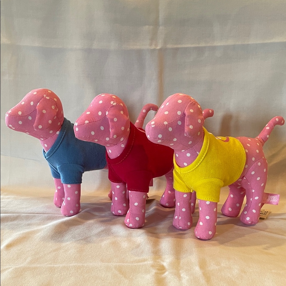 Set of 3 PINK Victoria's Secret Polka Dot Dogs